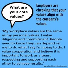 a blue background with a thought bubble above it that says, what are your core values?