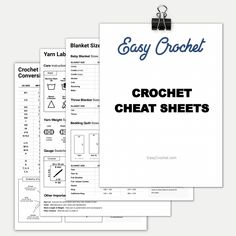 three sheets of crochet paper with instructions on them