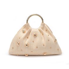 Product Image of Urban Expressions Harper Evening Bag 840611193124 View 1 | Ivory Natural Vibes, Exterior Details, Round Top, Woven Design, Open Design, Top Round, Interior Details, Gold Hardware, Evening Bags