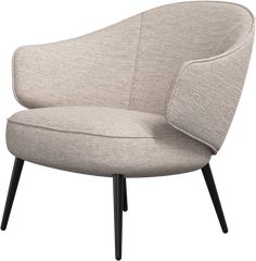 an upholstered chair with black legs and a light colored fabric seat, viewed from the front