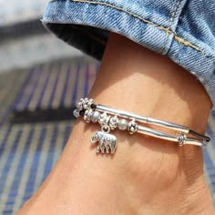 Lucy Anklet shown with the Elephant charm, sold separately Elegant Silver Beads Anklets For Festival, Elegant Adjustable Anklets With Silver Beads, Silver Spiritual Anklets As Gift, Silver Adjustable Spiritual Anklets, Silver Anklets Designs, Silver Ankle Bracelet, Oxidised Silver Jewelry, Anklet Designs, Antique Silver Jewelry