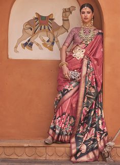 Red Multi Fancy Floral Silk Saree Floral Print Sarees, Work Art, Buy Sarees Online, Art Silk Sarees, Wear Saree, Orange Fabric, Fancy Sarees, Mermaid Fashion, Printed Sarees