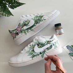 Instagram Custom Sneakers Diy, Custom Painted Shoes, Painted Sneakers, Wedding Sneakers