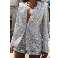 New With Tag Brand Zara Seller: @Chloethy Zara S/S 2024 Collection Bridesmaids Jumpsuits, Fleece Skirt, Collarless Blazer, Zara Tweed, Belted Sweater, Off Shoulder Romper, Sequin Blazer, Zara Blazer, Tube Top Dress