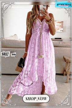 Women's Lace Sling Big Dress Solid Color Long Dress Pink V-neck Suspender Dress For Spring, Spring Sleeveless Suspender Dress For Day Out, Sleeveless Suspender Dress For Spring Day Out, Spring Suspender Dress For Vacation, Spring V-neck Suspender Dress For Brunch, Lace V-neck Maxi Dress For Summer, Pink V-neck Suspender Dress For Summer, Spring Suspender Dress With Spaghetti Straps, Chic Sling Dress For Beach