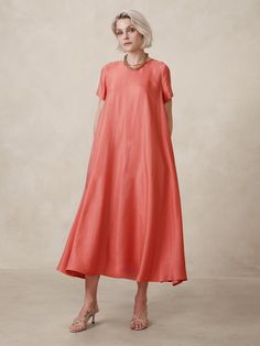 Aurelia Linen-Blend Maxi Dress | Banana Republic Cotton Shift Maxi Dress, Hemp Clothing, Outfit Formulas, Viscose Rayon, Selling Clothes, Pink Maxi Dress, Style Profile, Plus Size Dress, Cocktail Dress Party