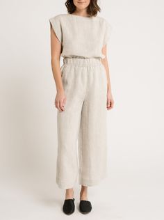 Everyday Pant - Natural Linen – LAUDE the Label Chic Linen Wide Leg Lounge Pants, Chic Linen Wide Leg Pants With Straight Hem, Relaxed Fit Linen Wide Leg Pants With Straight Hem, Spring Neutral Linen Wide Leg Pants, Elegant Linen Pants With Elastic Waistband, Chic Neutral Wide Leg Linen Pants, Effortless Linen Lounge Pants, Relaxed Fit Wide Leg Pants In Flax For Loungewear, Summer Linen Wide Leg Pants With Straight Hem