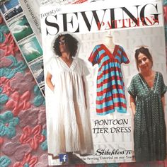 the front cover of sewing magazine showing two women's dresses