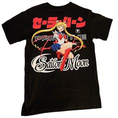 Sailor Moon Primitive Skateboarding Tee- Small *Nwt* Retro Black Shirt With Front Print, Primitive Skateboarding, Skateboard Clothes, Skate Shirts, Black Short Sleeve Shirt, Goku Black, Anime Shirt, Red Shirt, Dye T Shirt