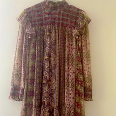 New Maxi Dress But With Out Tag. Never Worn Beige Silk Dress For Fall, Brown Silk Dress For Fall, Brown Silk Dresses For Fall, Bohemian Silk Midi Dress For Fall, Chic Brown Silk Dress, Multicolor Silk Dress For Fall, Bohemian Brown Midi Dress With Ruffles, Brown Silk Dress For Spring, Multicolor Silk Dresses For Fall