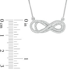 Whatever you promise, keep it for forever with this entrancing diamond infinity necklace. Crafted in sterling silver, this thoughtful design showcases a layered double infinity symbol shimmering with diamonds and beaded details. Captivating with 1/4 ct. t.w. of diamonds and a bright polished shine, this look suspends centered along an 18.0-inch box chain that secures with a spring-ring clasp. Fine Jewelry In Cubic Zirconia With Infinity Shape, Fine Jewelry Cubic Zirconia Infinity, Infinity Jewelry With Diamond Accents For Formal Occasions, Diamond White Infinity-shaped Sterling Silver Jewelry, Diamond White Sterling Silver Infinity Jewelry, Infinity-shaped Sterling Silver Jewelry In Diamond White, Sterling Silver Infinity Jewelry In Diamond White, Infinity Jewelry With Diamond Accents In Diamond White, Infinity Necklace With Diamond Accents