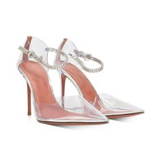 Amina Muaddi 'Ursina' pointed toe heels in clear pvc with crystal rhinestone ankle strap and silver heels. Includes dust bag. Brand = Amina Muaddi Condition = 8/10, very good Size = 38.5 Heel Height = 100mm Material = PVC SKU = 11273-699 Amina Muaddi, Pointed Toe Heels, Silver Heels, Bag Brand, Crystal Rhinestone, Ankle Strap, Heel Height, Dust Bag, Crystals