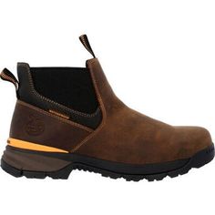 Georgia Men's TBD 5" Soft Toe Waterproof Chelsea Work Boot -Brown- GB00599On Sale Now! This Item Ships FREE! The Georgia Boot TBD waterproof chelsea work boot stands for one thing - Tough Beyond Dispute. You don't have to sacrifice superior protection and support for this lightweight, flexible boot. Built with a Flexible Strobel construction, these brown chelsea boots are crafted in full-grain and high-abrasion Tec-Tuff leather. The interior features a high-performance mesh lining and elastic go Boot Stand, Georgia Boots, Metallic Boots, Brown Chelsea Boots, Grunge Outfit, Aesthetic Grunge Outfit, Work Boot, Helly Hansen, Aesthetic Grunge