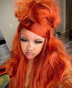 Orange Hairstyles, Aesthetic Wigs, Baddie Pics, Baddie Hair, Hair References, 70s Hair, Y2k Hairstyles, Braids Ideas, Colourful Hair