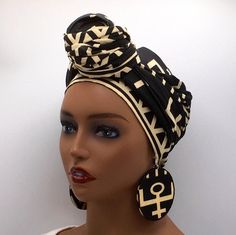 "This head wrap is made of Ankara fabric. There are many ways to wear and tie it so you'll be able to achieve the perfect look for you. It can also be worn as a scarf, shawl, or sash. Not Pre-Tied Matching round earrings are available. Earrings may differ due to the cut of the fabric. The 2\" and 3\" may differ due to the scale of the design on the fabric. The earrings are water proof and light weight. Design will differ depending on the size of the earrings. The earrings are 2-sided with differ Adjustable Black Bohemian Headwrap, Black Bohemian Headwrap In Headband Style, Black Bohemian Headwrap Headband, Black Bohemian Headband One Size, Black Bohemian Headband, Traditional Adjustable Black Turban, Black Bohemian Headband Hair Accessories, Adjustable Black Traditional Turban, Adjustable Traditional Black Headwrap