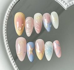 Eclectic Nails, Fairy Nails, Bows Pink, Pastel Nails Designs, Almond Nails Designs