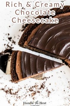 Insanely decadent Death by Chocolate Cheesecake features chocolate in FOUR forms: chocolate cookie crust, double chocolate cheesecake filling, with a rich chocolate ganache topping. It doesn't get better than this! Healthy Cheesecake