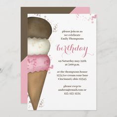 an ice cream cone birthday party card