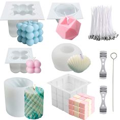 there are many different types of soaps and candles in this set, including toothbrushes