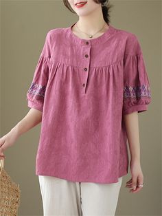 Description Product ID: TP2033498 Material: Cotton Blend Pattern: Embroidery Sleeve: Short Sleeve Closure Type: Pullover Season: Summer Style: Popular Occasion: Daily, Dating, Holiday Package included: 1 * Shirt Size Chart(Asian Size): Please allow 1-3 cm measured error. Size Length Chest Shoulder Sleeve Length M 62cm | 24.4 in 104cm | 40.9 in 55cm | 21.7 in 18cm | 7.1 in L 63cm | 24.8 in 108cm | 42.5 in 56cm | 22.0 in 19cm | 7.5 in XL 64cm | 25.2 in 112cm | 44.1 in 57cm | 22.4 in 20cm | 7.9 in XXL 65cm | 25.6 in 116cm | 45.7 in 58cm | 22.8 in 21cm | 8.3 in 3XL 66cm | 26.0 in 120cm | 47.2 in 59cm | 23.2 in 22cm | 8.7 in Cotton Puff Sleeve Top With Floral Embroidery, Casual Embroidered Puff Sleeve Blouse, Pink Casual Embroidered Top With Short Sleeves, Casual Pink Embroidered Top With Short Sleeves, Casual Pink Short Sleeve Embroidered Top, Short Tops With Jeans, Short Tops With Jeans Indian, Designs For Jeans, Tops Designs For Jeans