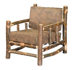 a chair made out of logs and leather