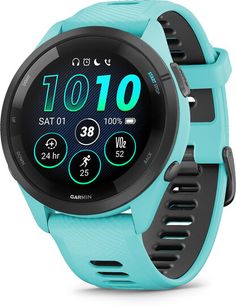 the garmin gps watch is shown in blue