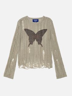 Top Streetwear Brand AelfricEden, Street fashion clothes shopping online, free shipping worldwide! Ripped Sweater, Embroidery Butterfly, 90s Y2k Fashion, Butterfly Cut, Top Streetwear Brands, 2000s Style, Baby Tees Y2k, Grunge Fairy, Y2k Baby Tee