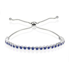 This stunning tennis bracelet features 2mm round bezel-set created blue sapphire gemstones, a must-have item for any jewelry collection! This pull-string bracelet is crafted of fine sterling silver and it adjusts to fit your wrist, from 3 to 10 inches. This bolo bracelet can be purchased as tennis bracelets for women and tennis bracelet for teen girls. Product Details Metal Type sterling-silver Metal Stamp 925-sterling Weight 3.8GR Length 10IN Width 2.8MM Chain Type box Chain Length 10 Stone Det Adjustable Length Metal Jewelry For Formal Occasions, Classic Adjustable Birthstone Jewelry, Elegant Adjustable Oval Jewelry, Adjustable Metal Diamond Bracelet As Gift, Elegant Adjustable Oval Diamond Bracelet, Classic Adjustable Diamond Bracelet, Elegant Birthstone Tennis Bracelet As Gift, Formal Birthstone Bracelets, Adjustable Bangle Tennis Bracelet For Formal Occasions