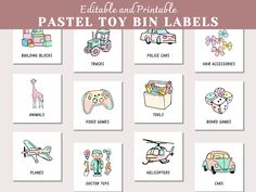 the printable labels for pastel toy bin labels