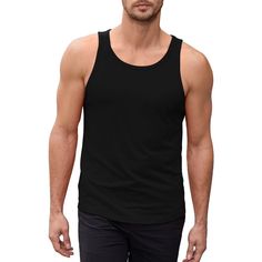 This sleeveless muscle T-shirt is breathable, cool and comfortable, suitable for various fitness activities. It is a necessary gym clothes for men's wardrobe.This sleeveless muscle T-shirt is breathable, cool and comfortable, suitable for various fitness activities. It is a necessary gym clothes for men's wardrobe. Lightweight & Quick-drying Fabric: Comfortable, cool, breathable, skin-friendly, elastic, good drapability, and low shrinkage.Lightweight & Quick-drying Fabric:Sports & Leisure Design Athleisure Cotton Tank T-shirt, Cotton Tank T-shirt For Athleisure, Sporty Solid Muscle Tee With Crew Neck, Sporty Solid Color Muscle Tee With Crew Neck, Sporty Solid Color Crew Neck Muscle Tee, Black Summer Training T-shirt, Functional Training T-shirt For Summer, Black Tank T-shirt For Gym, Workout Tank Vest