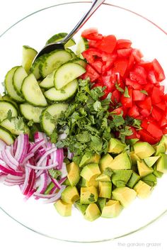 This easy Cucumber Tomato Avocado Salad recipe is utterly delicious and so refreshing! Only 6 simple ingredients and wildly customizable.