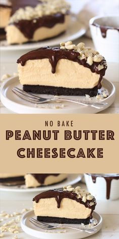 no bake peanut butter cheesecake on a plate