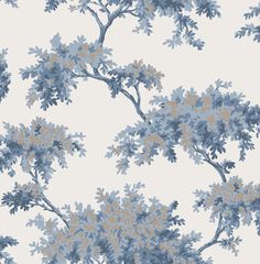 Flourishing blue trees are accented with copper inks in this enchanting forest design. Its cool color palette and metallic accents brings a classical elegance to your walls. Ashdown is an unpasted, non woven wallpaper. Brewster Archive COL 56.4-sq ft Blue Non-woven Ivy/Vines Unpasted Wallpaper | M1672 Blue Tree Wallpaper, Cool Color Palette, Wallpaper For Sale, Contemporary Wallpaper, Blue Tree, Tree Wallpaper, White Backdrop, Forest Design