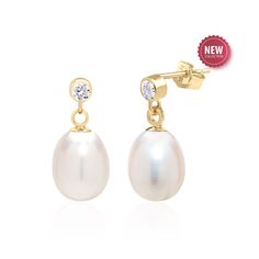 "Lustrous 11-13mm AAA quality freshwater pearl drop earrings, suspended from 14K gold-filled studs adorned with radiant white topaz. A cherished pick for June birthdays or 3rd/30th anniversaries. Instantly elevates you for a polished look at work for a hint of bling for special occasions, weddings or a just night. NEW ARRIVAL PRODUCT INFORMATION - METAL - 14K Gold Filled (Stamped 14KGF) - LENGTH (including pearl): 0.8\" or 20mm  - WIDTH: 0.35\" or 9mm - DROP LENGTH (including pearl): 0.7\" or 18 30th Anniversary Gifts, Pearl Teardrop Earrings, Anniversary Gifts For Her, Freshwater Pearl Drop Earrings, Gold Bridal Earrings, Malachite Jewelry, Usa Jewelry, Baroque Pearl Earrings, Garnet Jewelry