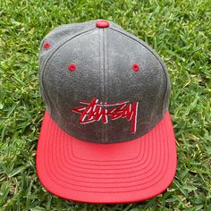 New Without Tags Stussy Hat Never Worn Casual Red Fitted Hat With Flat Brim, Adjustable Brimmed Snapback Hat For Streetwear, Red Adjustable Casual Fitted Hat, Red Casual Fitted Hat, Casual Red Adjustable Fitted Hat, Red Casual Fitted Hat With Short Brim, Casual Brimmed Snapback Hat For Streetwear, Casual Snapback Hat For Streetwear, Urban Adjustable Brimmed Hat