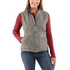 Carhartt Women's Washed Duck Sherpa Lined Vest, 104224-DKB Canvas Vest, Carhartt Vest, Womens Sherpa, Ranch Wear, Carhartt Womens, Carhartt Women, Cowboy Art, Hooded Vest, Outerwear Vest