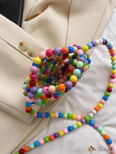 BirdinBag - Stylish Mini Colorblock Beaded Crossbody Bag Trendy Multicolor Beaded Bags, Multicolor Rectangular Shoulder Bag With Colorful Beads, Trendy Multicolor Beaded Shoulder Bag, Trendy Beaded Crossbody Shoulder Bag, Multicolor Beaded Crossbody Shoulder Bag, Beaded Crossbody Bag, Circle Bag, Polyvinyl Chloride, Word Wrap