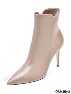 Olivia Mark - Classic Pointed Toe Stiletto Heel Ankle Boots for Women Elegant Fitted Booties With Padded Ankle, Elegant Pointed Toe Booties With Padded Ankle, Elegant Beige Boots With 4-inch Heel, Elegant High Heel Booties With Padded Ankle, Elegant Beige Ankle Strap Boots, Elegant Beige High Ankle Heels, Chic Ankle Strap Beige Boots, Elegant Booties With Padded Ankle And Round Toe, Chic Beige Ankle Strap Boots