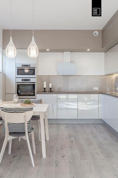 the kitchen is clean and ready to be used for dinner or lunchtime, with all white furniture