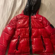 Clavin Klein Mens Puffer Jacket Xl Brand New Never Worn Calvin Klein Outdoor Fall Outerwear, Calvin Klein Hooded Winter Outerwear, Red Down Outerwear With Detachable Hood, Hooded Red Down Outerwear, Red Hooded Down Outerwear, Casual Red Down Outerwear, Red Weatherproof Long Sleeve Outerwear, Red Outerwear With Padded Collar For Streetwear, Red Padded Collar Outerwear For Streetwear