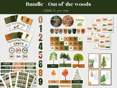 an assortment of trees and numbers with the words bundle out of the woods