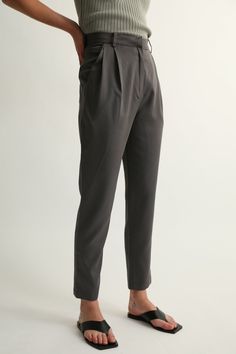 High Waisted Tencel Trousers - Almina Concept Solid Pleated High-waisted Pants, Fall Pleated High-waisted Pants, Casual Semi-formal Ankle-length Bottoms, Casual Tapered Leg Bottoms For Semi-formal Occasions, Casual Ankle-length Pants For Semi-formal Occasions, Semi-formal Bottoms With Tapered Leg, Semi-formal Ankle-length Casual Pants, Casual Semi-formal Pants With Tapered Leg, Fall Workwear Bottoms With Pleated Waist