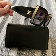 Product Description From Chanel Website : Black & Gold. Lenses: Gray, Gradient. 100% Uva And Uvb Protection Ce - Lenses Are Uv Category Filter 3 - Prescription Friendly Standard Size Ref.5435 C622/S6, A71377 X08101 S2216 Designer Evening Sunglasses With Glass Lenses, Designer Glass Sunglasses For Evening, Classic Rectangular Sunglasses For Evening, Designer Square Frame Sunglasses For Party, Chic Square Sunglasses For Formal Occasions, Elegant Rectangular Sunglasses For Formal Occasions, Chic Rectangular Formal Sunglasses, Luxury Rectangular Sunglasses For Party, Luxury Rectangular Glass Sunglasses