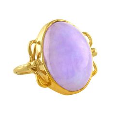 Beautiful & Natural Jade The ring is 14K Yellow Gold The Oval Cabochon is Natural Lavender Jade The top of the ring measures 0.75" x 0.75" The ring is a size 4.5, sizable. The ring weighs 5.5 grams. Cabochon Rings, Rings Purple, Textured Gold Ring, Lavender Jade, Ring Purple, Purple Jade, Rings Fashion, Cabochon Ring, Jade Ring