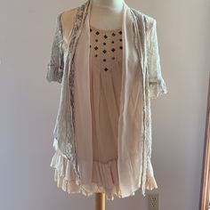 Beautiful Bohemian Style Cream Colored Long Top. Pretty Angel Brand. Polyester Opaque Under Layer With Sheer And Lace Over-Layers. Very Pretty, To Wear With Leggings Or Jeans. Tags Removed But Never Worn. Will Fit Up To 36” Bust, Length 30” From Shoulder Seam Bohemian Sleeveless Blouse For Brunch, Fitted Summer Blouse For Layering, Fitted Blouse For Summer Layering, Spring Bohemian Fitted Blouse, Spring Bohemian Lace Blouse, Bohemian Party Blouse With Lace Trim, Spring Bohemian Party Blouse, Bohemian Short Sleeve Blouse For Layering, Summer Lace Top Blouse For Layering