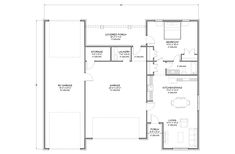 the floor plan for a two story house with an attached garage and living room area