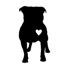 a black and white silhouette of a dog with a heart on it's chest