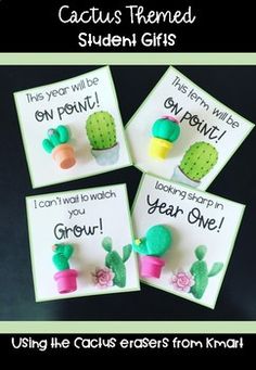 four cactus themed student gifts for the classroom