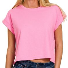 This Casual And Light Tee Is The Perfect Basic To Add To Your Spring/Summer Wardrobe! 100% Cotton Basic Solid Cropped T-shirt For Summer, Basic Crop Top T-shirt For Summer, Basic Summer Crop Top T-shirt, Casual Pink Short Sleeve Top For Summer, Basic Relaxed Fit Top For Spring, Basic Pink Top For Summer, Pink Relaxed Fit Crop Top For Summer, Basic Pink Tops For Summer, Relaxed Fit Basic Crop Top For Summer