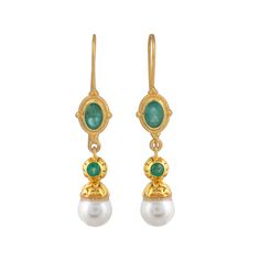 Emerald & Pearl Vermeil 14K Gold Over Sterling Silver Earring 925 Silver = 2.45 gm. Emerald & Pearl = 6.20 ct. Emerald is the birthstone for May and is a symbol of rebirth and love. Pearl is the birthstone for June and is a symbol of good fortune and strength. The beautiful earring measures to be 1.50 inches long including the wire and 0.40 inches wide at its maximum points. The earrings have been made by a team of highly trained and skilled artisans. What is Vermeil 14K Gold? It is a thick layer of 14K Gold plating on 925 Sterling Silver. If for any reason you are not completely satisfied, you may return, exchange, replace, or credit your purchase within 15 days from delivery. Wholesale Enquiries? Contact us & we will get in touch with you! Classic Teardrop May Birthstone Earrings, Classic Teardrop Earrings For May Birthstone, Classic Birthstone Earrings For Formal Occasions, Formal Emerald Earrings With Birthstone, Formal Emerald Birthstone Earrings, Classic Gemstone Earrings For May Birthstone, Classic Gold Emerald Earrings, Classic Gold Pearl Earrings With Gemstone, Anniversary Yellow Gold Pearl Gemstone Earrings